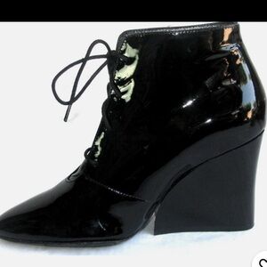 Robert Clergerie Paris Black Patent Leather Wedge Ankle boots 10.5 made in Franc